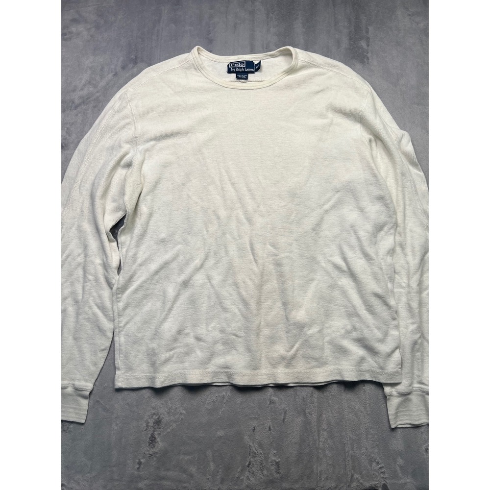 Polo Ralph Lauren Mens XXL Cream Linen Waffle Knit Thermal Long Sleeve Shirt